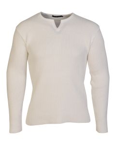 Estilo Men's Lycra Notch Neck Long Sleeved Jumper White