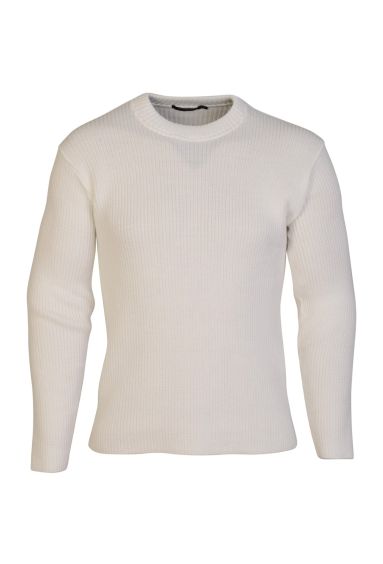 Estilo Mens Knit Sweater Warm Crew Neck LS Jumper white