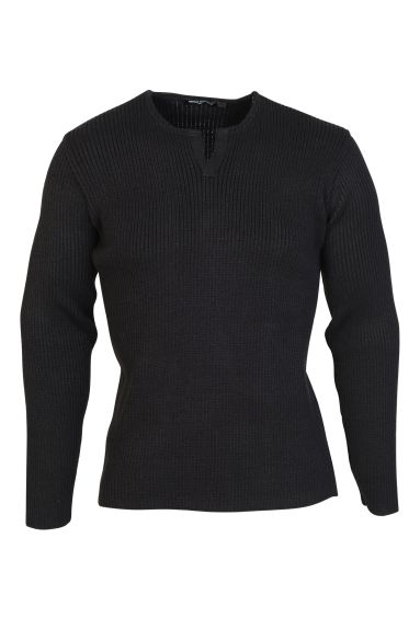 Estilo Men's Lycra Notch Neck Long Sleeved Jumper Black