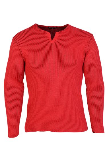 Estilo Men's Lycra Notch Neck Long Sleeved Jumper Red