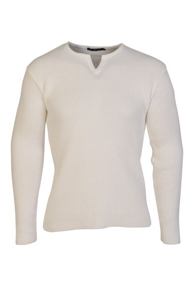 Estilo Men's Lycra Notch Neck Long Sleeved Jumper White