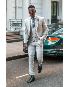 Cavani Radika Slim Fit Light Grey Check Suit-GREY