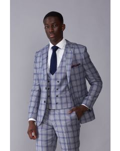 Harry Brown Blake Grey And Blue Window Check Three Piece Suit-GREY