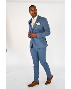 Cavani Wells 3pc Blue Tweed Slim Fit Suit-BLUE
