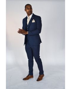 Cavani Orson Blue 3pc Tweed Slim Fit Suit-BLUE