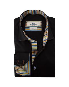 Claudio Lugli CP5777 Multicoloured Stitch Striped Trim Mens Shirt-BLACK