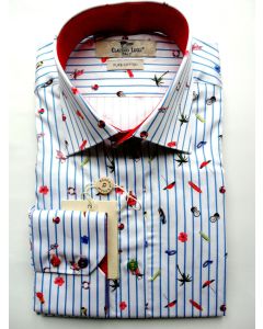 Claudio Lugli CP6000 Men's Printed Shirt Slim Long Sleeve Cotton Beach Holiday-WHITE